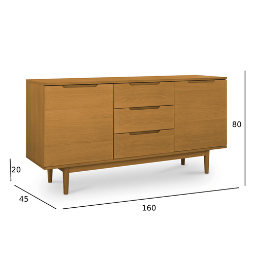 Furnhouse 3-deurs dressoir Kerteminde - Natuurlijk eikenhout - MDF, eikenfineer - 45x160x80