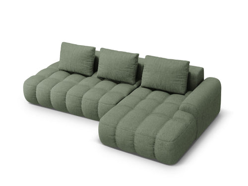 Cosmopolitan Design Converteerbare hoekbank rechts met opbergdoos Linz 3-zits, structurele stof donker olijfgroen - 142x275x84cm