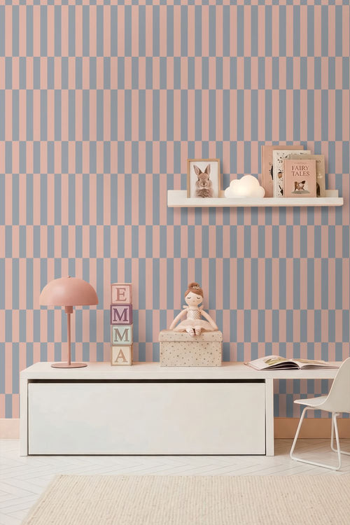 ESTAhome behang strepen roze en blauw - 50 x 900 cm - 132155