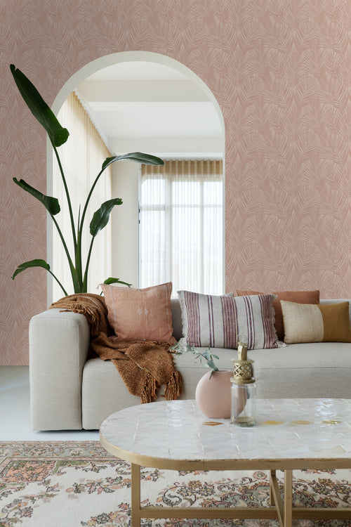 ESTAhome behang palmbladeren zacht roze - 53 cm x 10.05 m - 139432