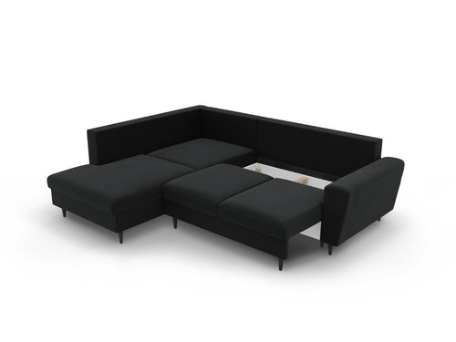 Cosmopolitan Design Uitklapbare hoekbank links met opbergdoos Kyoto 5-zits, flueel zwart - 194x243x88cm