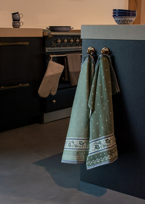 Luxe Keukendoek en Theedoek Belle Fleur Donkergroen - Bunzlau Castle - 100% biologisch GOTS katoen