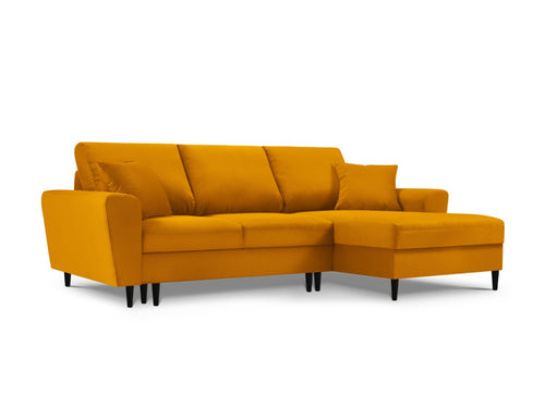 Cosmopolitan Design Converteerbare hoekbank rechts met opbergdoos Kyoto 4-zits, ribfluwelen, geel - 145x241x88cm