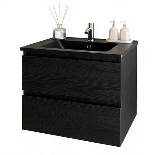 LOMAZOO badkamermeubel Marenza - zwevend met zwarte wastafel - zwart eiken - 60 cm