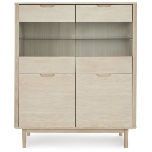 Furnhouse vitrinekast Nyborg - Witte olie - MDF, Eikenfineer, Glas - 45x123x146