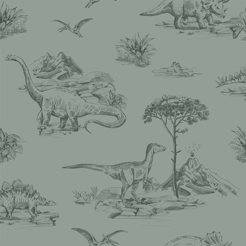 ESTAhome behang dinosaurussen vergrijsd groen - 53 cm x 10.05 m - 139358