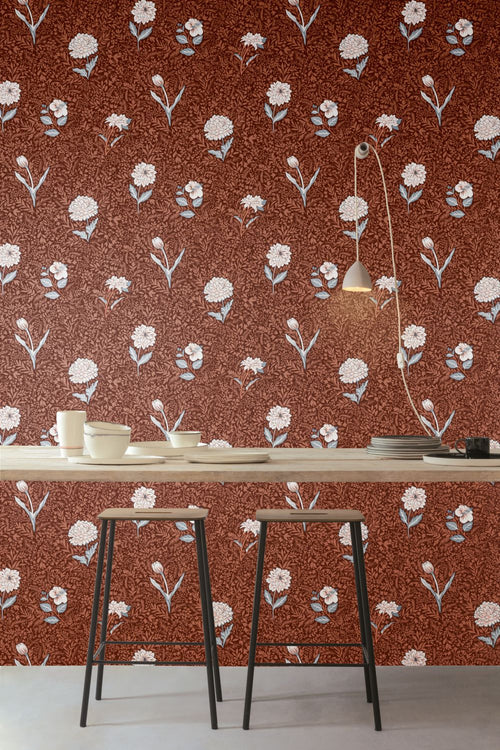 Masureel behang bloemen terracotta - 53 cm x 10.05 m - 632011 - vtwonen shop