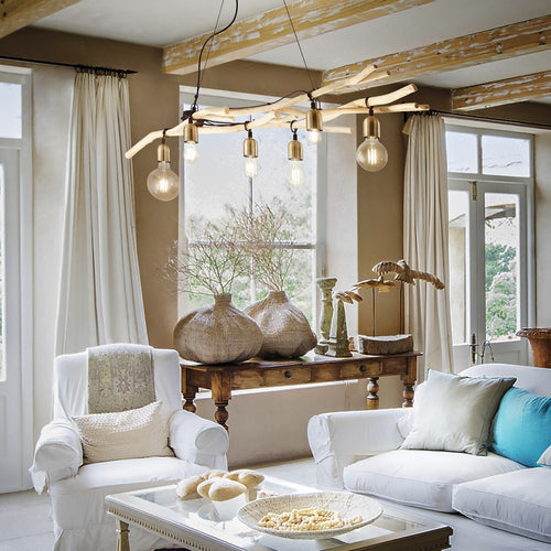 Ideal Lux Driftwood - Hanglamp met 6 lampen van licht hout, E27
