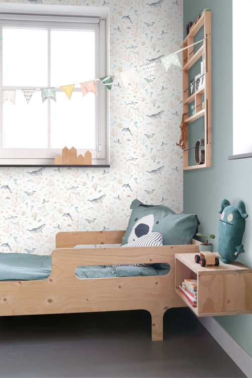 ESTAhome behang onderwaterwereld beige en vergrijsd blauw - 50 x 900 cm - 131261