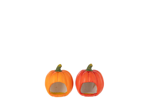 J-Line decoratie Pompoen - keramiek - oranje - small - 2 stuks