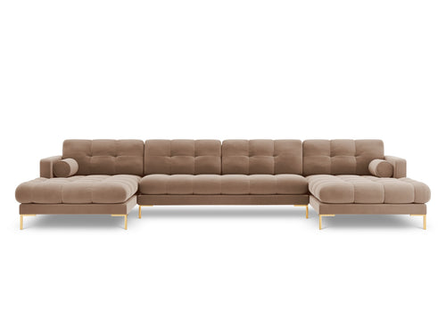 Cosmopolitan Design Panoramische bank Bali 7-zits, flueel, beige - 185x383x75cm