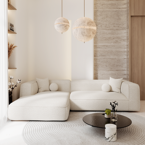 Premium Interiors - Linkerhoekbank SOFIA - bouclette crème 255cm