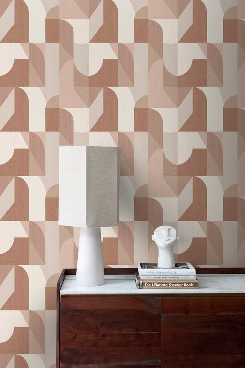 Origin Wallcoverings behang cirkels in Bauhaus stijl terracotta en beige - 50 x 900 cm - 348029 - vtwonen shop