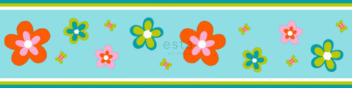 ESTAhome behangrand bloemen turquoise en oranje - 500 x 13.25 cm - 174609