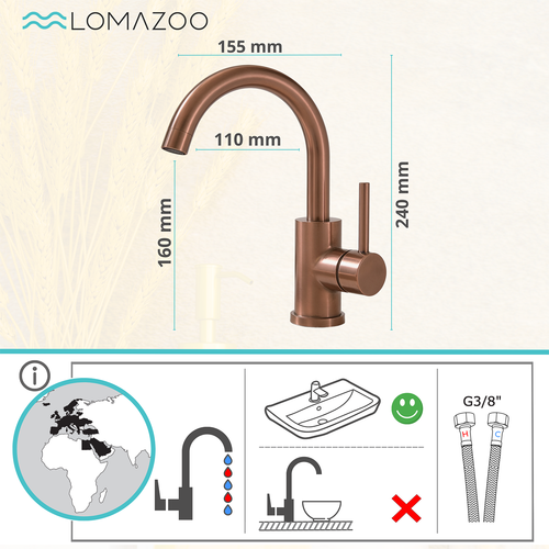 LOMAZOO wastafelkraan Zeno - mengkraan - koper
