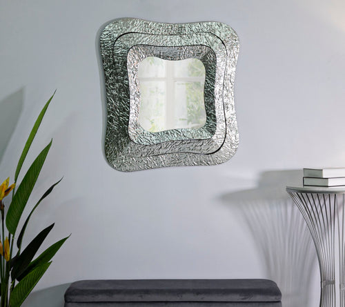 Vierkant wandspiegel van zilver metaal 74x7x79 cm