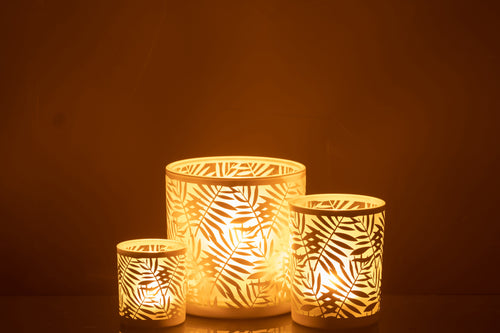 J-Line windlicht Bladeren - glas - wit - large - vtwonen shop