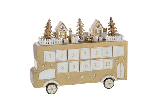 J-Line decoratie Bus Adventskalender - multiplex - goud/wit - vtwonen shop