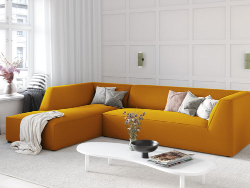 Micadoni linker hoekbank Ruby 4-zits, flueel, geel - 180x273x69cm