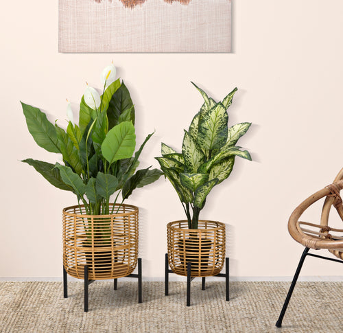 Mauro Ferretti plantenpot - set van 2 - Ø 41x47-33x39 cm - bruin/zwart