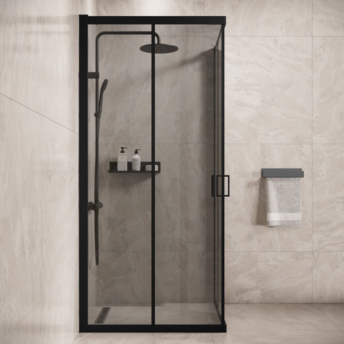 Badplaats Douchecabine Dakota 100 x 100 x 190 cm – Zwart met Rookglas – Douchewand met Schuifdeur