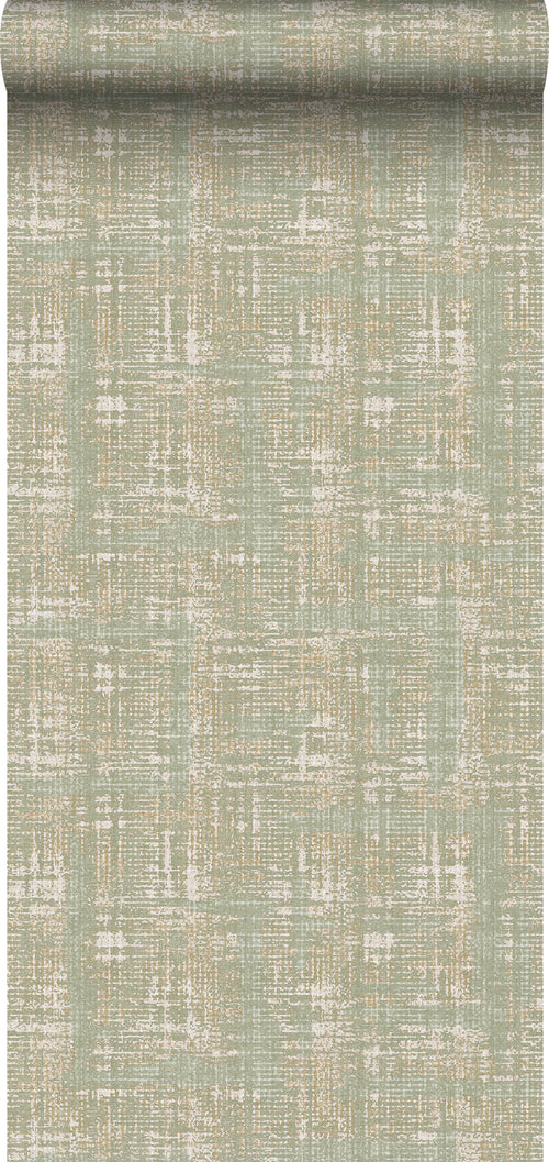 Sanders & Sanders behang linnenstructuur vergrijsd groen - 53 cm x 10 m - 640262