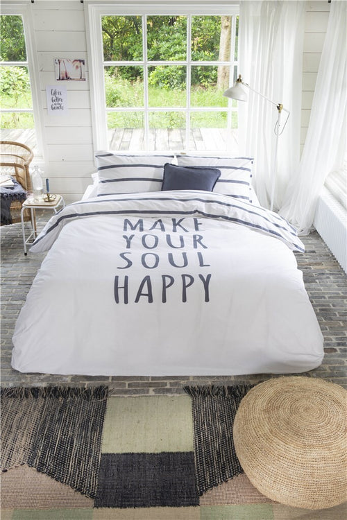 Walra - Dekbedovertrek Happy Wake Up - 200x220 cm - Wit / Blauw