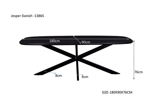 Livingfurn eetkamertafel Jesper Danish Oval  - 180cm - mangohout - zwart