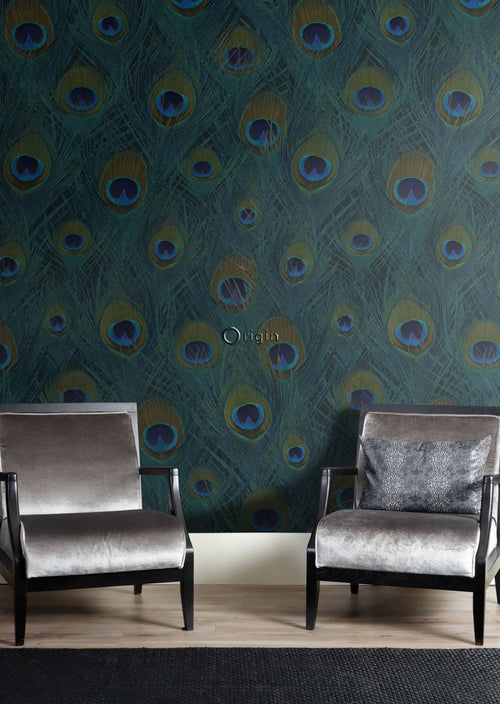 Origin Wallcoverings fotobehang pauwenveren zeegroen - 150 x 279 cm - 357245