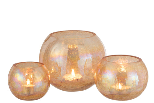 J-Line windlicht Bol Craquelé Parel Effect - glas - amber - large