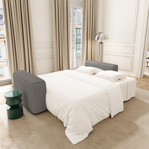 Premium Interiors - Slaapbank met opbergruimte COMO - bouclé-stof grafietgrijs 254cm