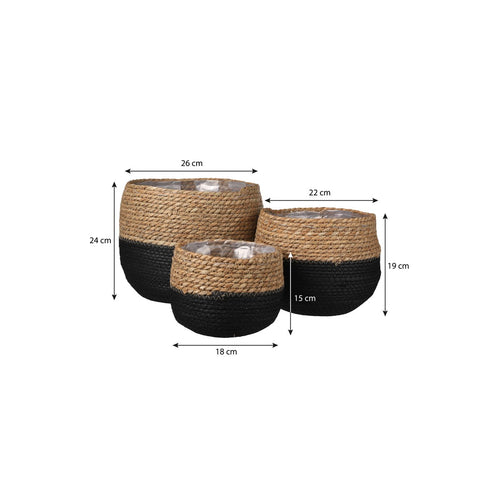 Mica Decorations Jorck Plantenmand - Set van 3 - H24 x Ø26 cm - Zwart