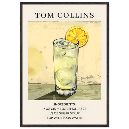 Artfulprints Poster met Lijst Tom Collins cocktail - Ingrediënten   - 70x100 cm - Groen