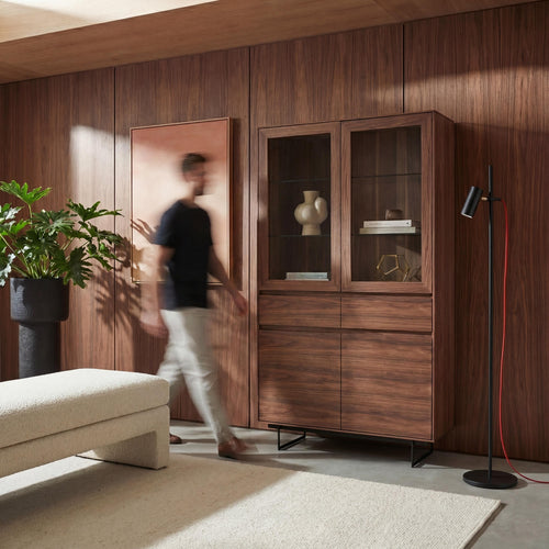 Furnhouse vitrinekast Tokyo - Amerikaanse walnoot - MDF, Amerikaans walnootfineer - 45x110x190