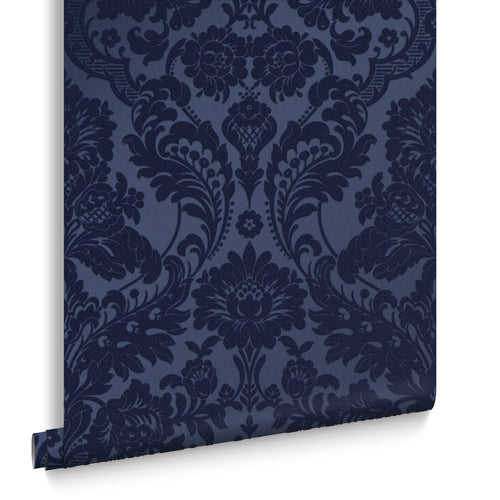 Graham & Brown Vliesbehang - Gothic Damask Flock Cobalt