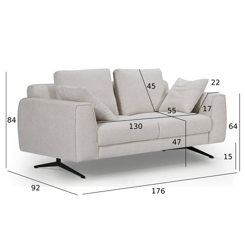 Furnhouse 2-zitsbank Detroit - Crème wit - Stof - 92x176x84