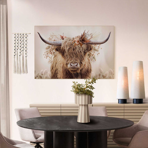 Reinders schilderij Highlander in bloemen - 90x60cm