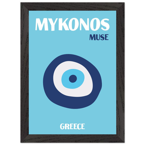 Artfulprints Poster met Lijst Griekenland - Mykonos   - A4 21x29.7 cm - Blauw