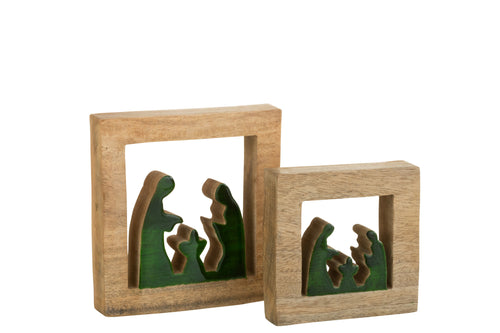 J-Line decoratie Kerststal Vierkant - hout - groen/naturel - large - vtwonen shop