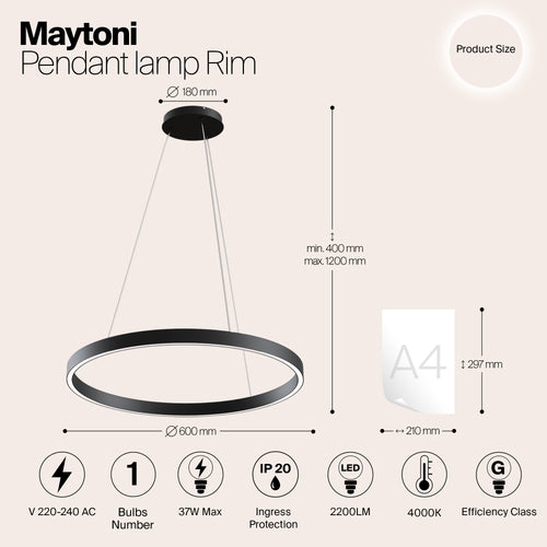 Maytoni - Hanglamp Rim - Zwart - Ø60 - vtwonen shop