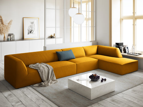 Micadoni rechter hoekbank Ruby 5-zits, ribfluwelen, geel - 180x366x69cm