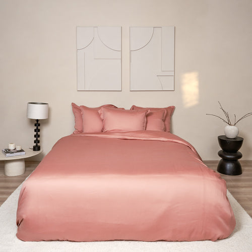 Coco & Cici - Tencel Sateen Dekbedovertrek 200 x 220 cm - 2 Persoons Beddengoed - Terra Roze - Lyocell - Hypoallergeen & Extra Zacht - 2 Kussenslopen