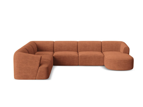 Cosmopolitan Design Modulaire panoramische hoekbank links Campi 7-zits, ribfluwelen terracotta - 255x330x70cm