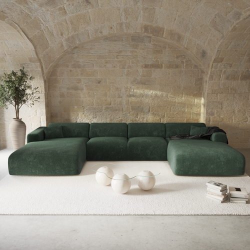 Sia Home - Panoramische bank MYRA - getextureerd fluweel olijfgroen 356cm
