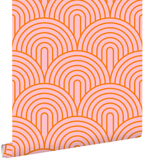 ESTAhome behang art deco bogen roze en oranje - 50 x 900 cm - 131766