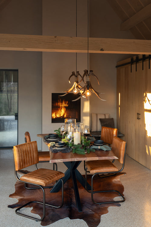 J-Line stoel Retro - leder - cognac - 2 stuks