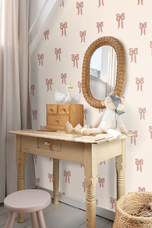 ESTAhome behang strikjes beige en terracotta roze - 50 x 900 cm - 131434 - vtwonen shop