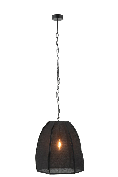 J-Line hanglamp Peer - linnen/ijzer - zwart - small