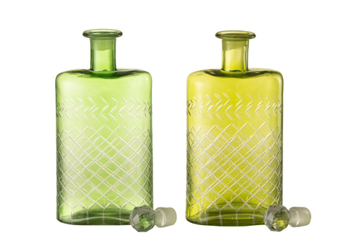 J-Line karaf Bladeren - glas - groen - extra large - 2 stuks