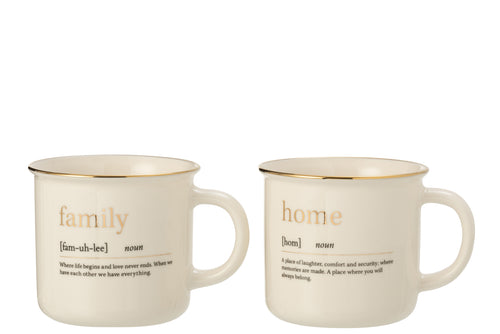 J-Line mok Boodschap Family Home - keramiek - goud - 2 stuks - vtwonen shop